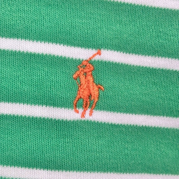 Polo by Ralph Lauren Green and White Striped Polo Shirt Medium 100% cotton - Picture 3 of 9